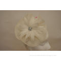 Sinamay Ladies White Fascinators For Wedding Church , Feather Flower With Diamond Buckle